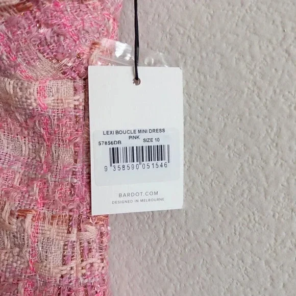 NWT Bardot Boucle Pink Lexi Mini Dress, Size M / US 6 - Picture 9 of 9